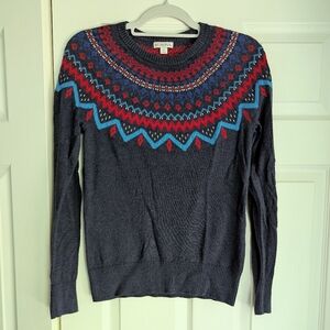 Fair Isle Knit Sweater, Cotton Blend, Size S